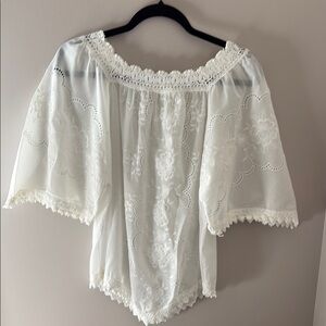 Lace Trim Off-Shoulder White Peasant Blouse